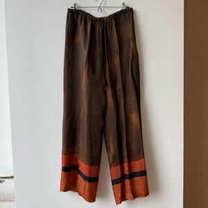 Dries Van Noten Wide Leg Baggy Printed Silk Pants, Size EU40, US8